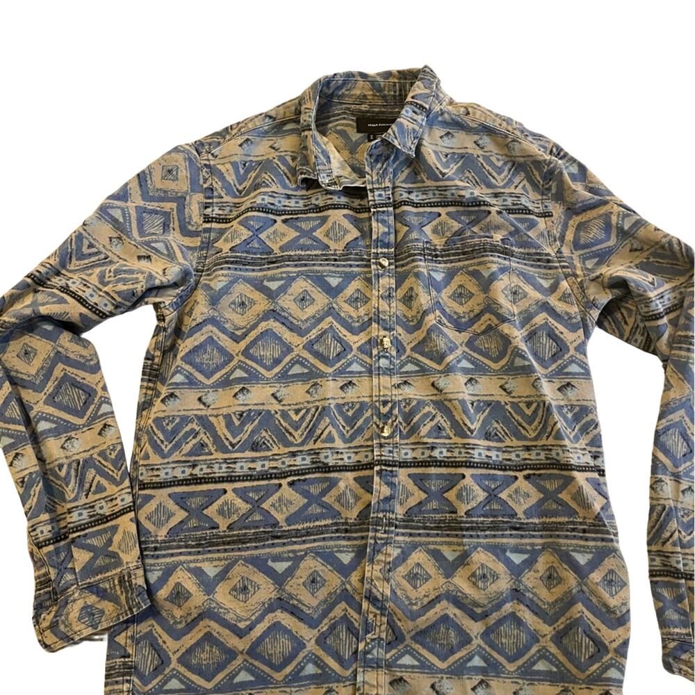 Urban outfitters button up blue and tan size Med